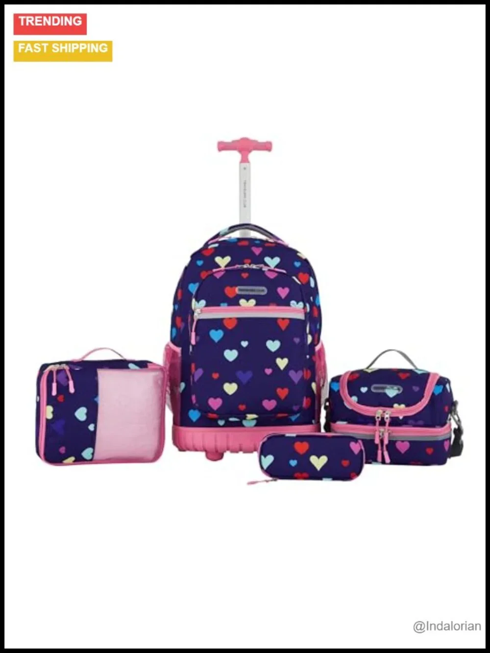 Travelers Club 4 Piece Rolling Backpack Set with Lunch Bag and Pencil Pouch